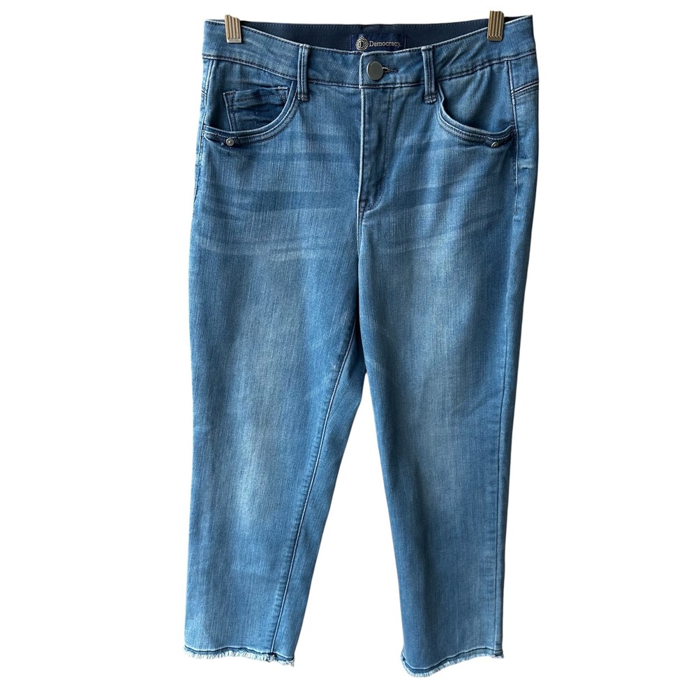 Democracy Jeans Pants Ab solution Medium Blue Wash Cropped Raw Hem Size 6 Petite